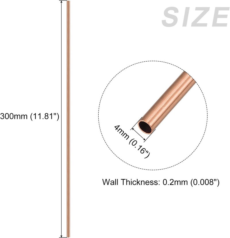 METALLIXITY أنبوب نحاسي (4 مم OD × 0.2 مم سمك × 300 مم طول) 3 قطع، أنابيب مستقيمة - لتأثيث المنزل، الآلات، الحرف اليدوية DIY - Image 2